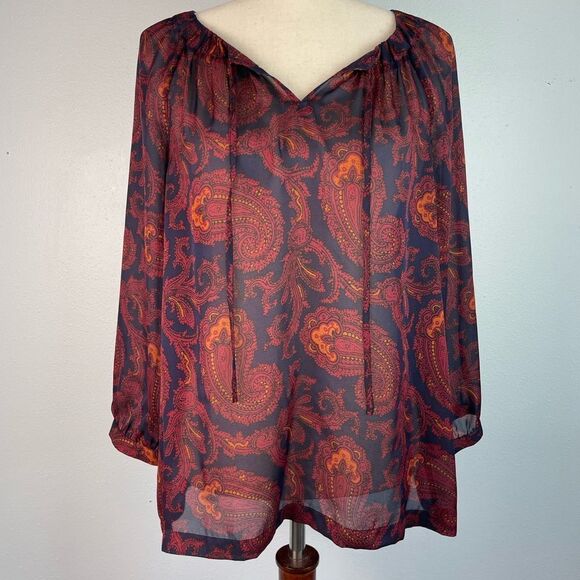 LOFT Tops - LOFT Sheer V-Neck Tunic Top Size Large Petite EUC